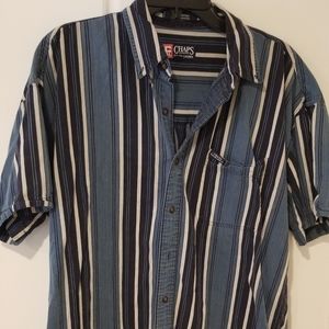 Ralph Lauren Chaps Vintage 1990's Shirt. Striped w/ Pocket. Blue Tones